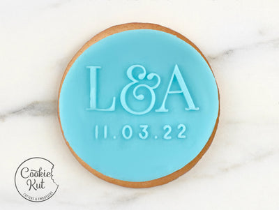 CUSTOM Wedding Initials & Date - Fondant Biscuit Reverse Embosser Stamp Style 1