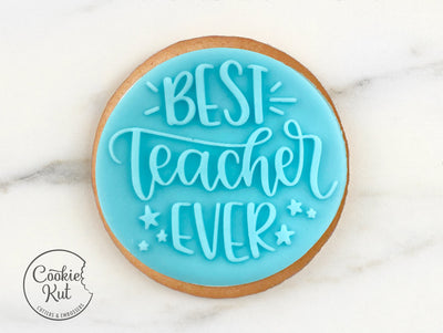 Best Teacher Ever 2 Embosser Stamp - Cookie Biscuit Stamp Embosser Fondant Cake Decorating Icing Cupcakes Stencil