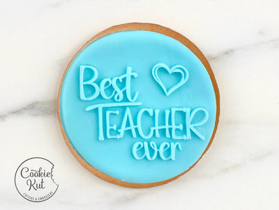Best Teacher Ever 4 Embosser Stamp - Cookie Biscuit Stamp Embosser Fondant Cake Decorating Icing Cupcakes Stencil
