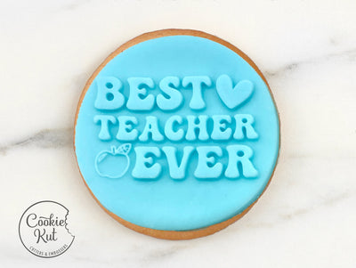 Best Teacher Ever 3 Embosser Stamp - Cookie Biscuit Stamp Embosser Fondant Cake Decorating Icing Cupcakes Stencil
